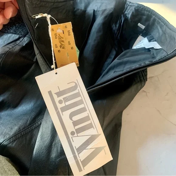 Winlit Womens Black Leather High Waisted Vintage Skirt Deadstock Size 9/10 - Picture 7 of 12